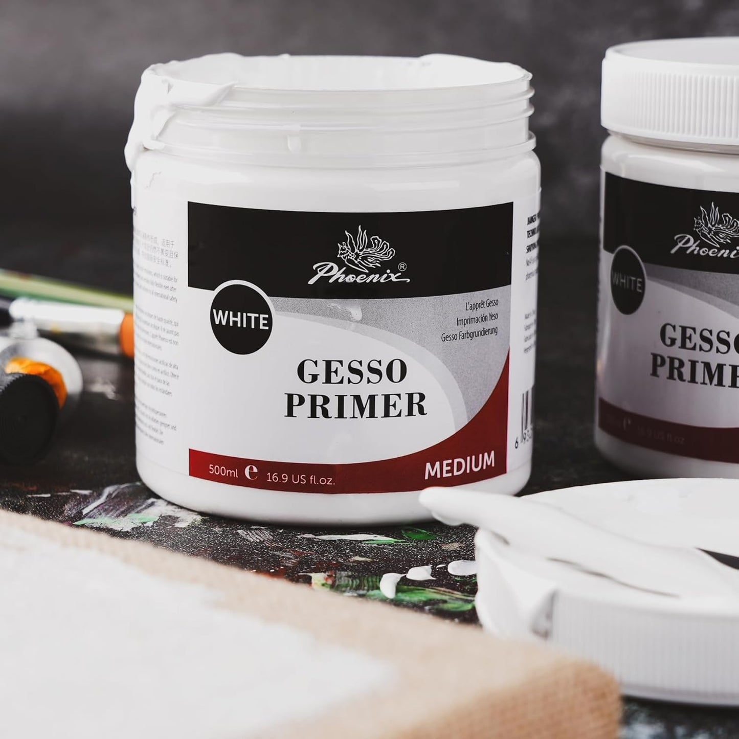 PHOENIX White Gesso Primer - 16.9 Fl oz. / 500ml White Gesso for Canvas Surface Prep Medium for Oil Acrylic Paints