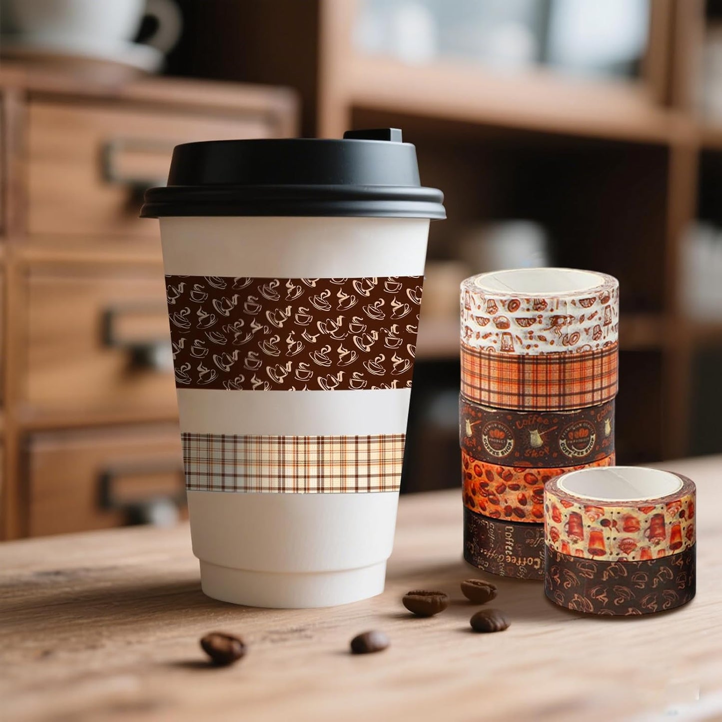 12 Rolls Coffee Washi Tape Set, Vintage Coffee Decorative Tapes, Retro Brown Watercolor Cafe Masking Tape for Journaling, Scrapbooking, Planner, DIY Arts Crafts Supplies, Gift Wrapping 16.4FT