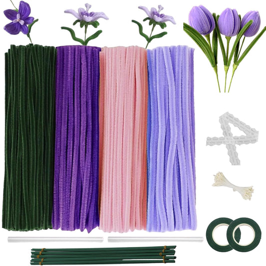 600 Pcs Purple Pipe Cleaners Craft for Flowers,Multiple Assorted Colors Pipe Cleaners Bulk, Chenille Stems for DlY Flower Making Kit.Pink Pipe Cleaners Craft Set(Purple)