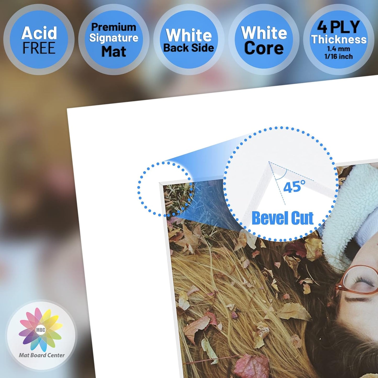 Mat Board Center, Pack of 10, 16x16 for 12x12 White Photo Picture Mats - Acid Free, 4-ply Thickness, White Core - for Pictures, Photos, Framing