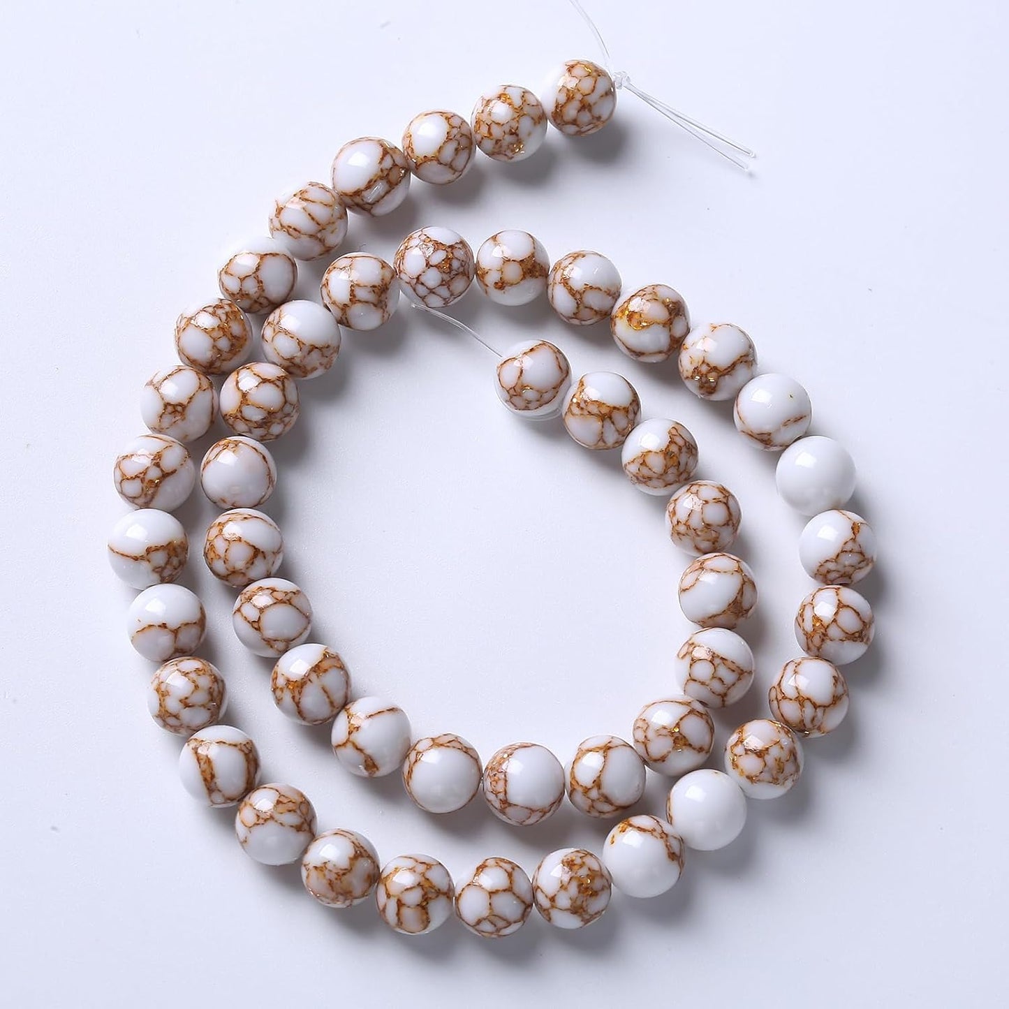 45pcs 8mm White Howlite Spun Gold Stone Beads for Jewelry Making Natural Stone Energy Healing Beads DIY Bracelet Necklace 15" (8mm, White Howlite Spun Gold Stone)