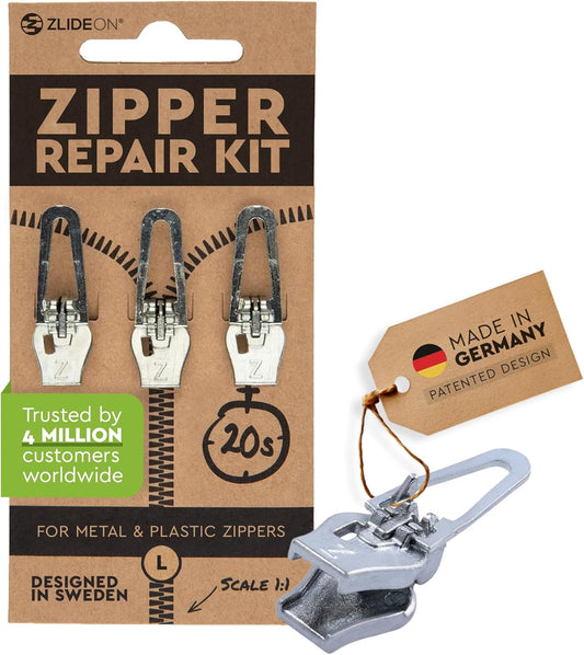 ZlideOn Zipper Pull Replacement - 3pcs, Silver, Large - Instant Zipper Replacement Slider