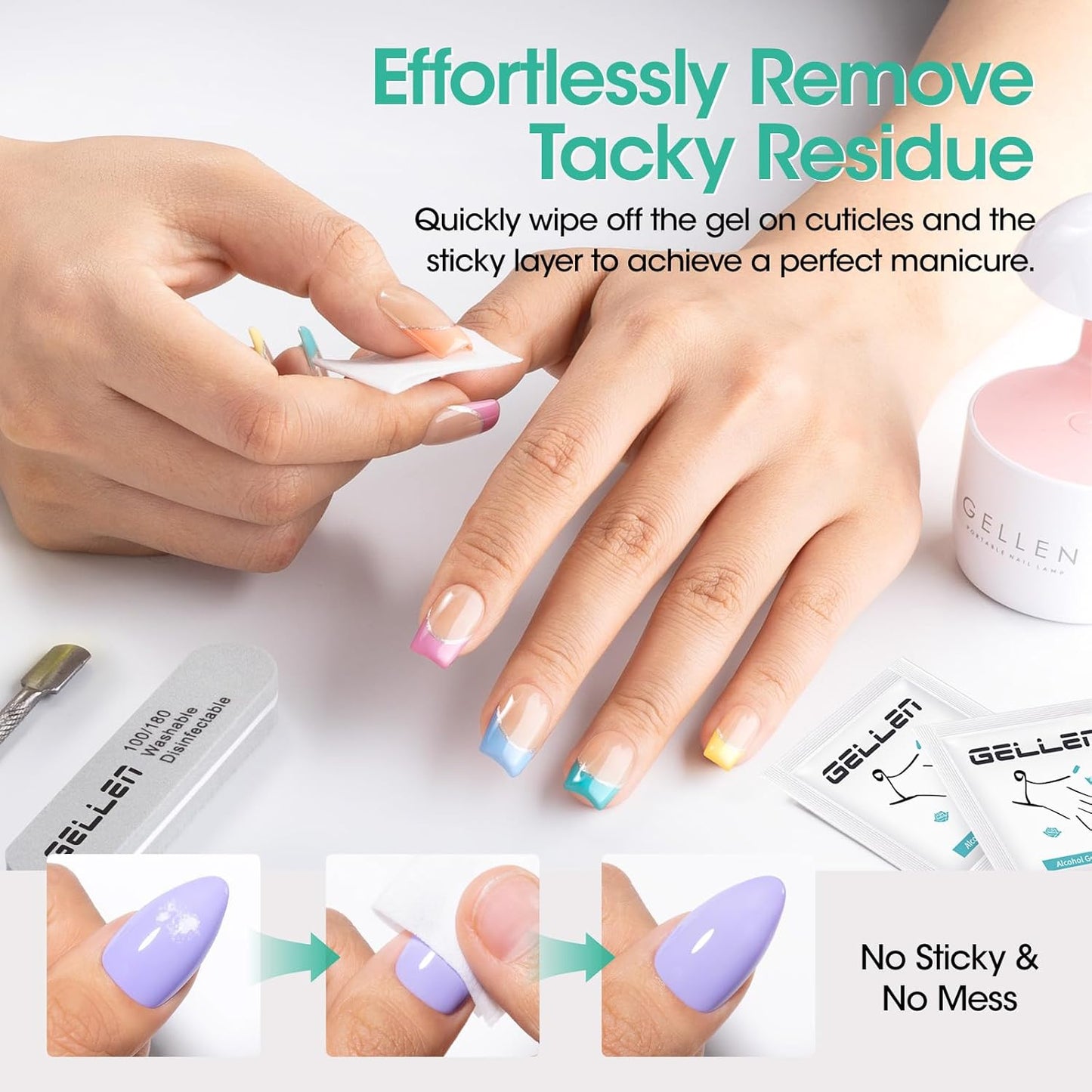 Gellen 400 Pack Nail Cleanser Pads, Alcohol Pads for Nails, Individually Wrapped Nail Prep Pads, Lint-free Tacky Layer Residue Remover Wipes for Acrylic & Builder Gel Polish Press-ons