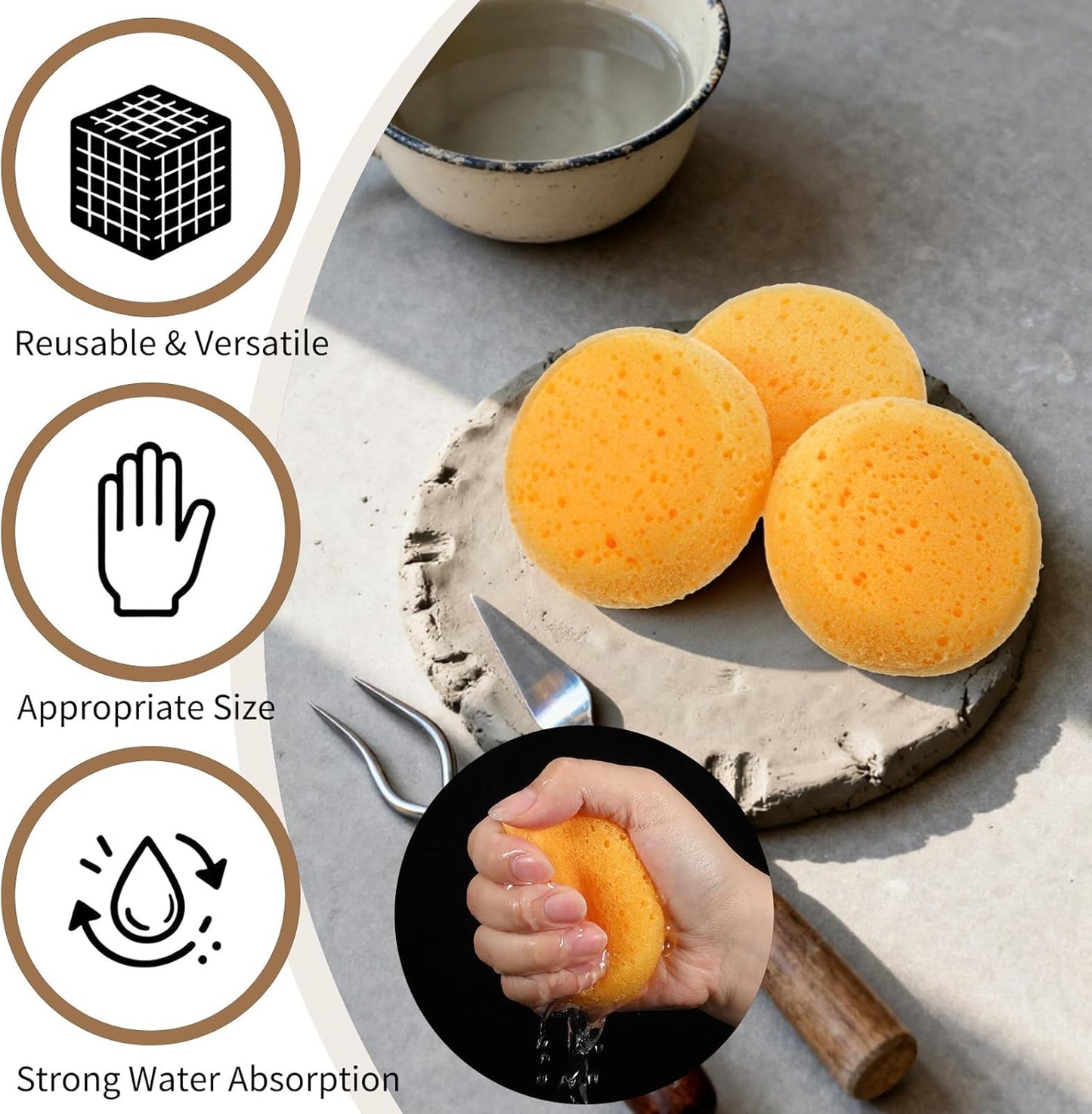 15pcs Pottery Sponges for Clay Round Painting Sponge Yellow Elasticity Cleaning Art sponges for Face Painting Pottery Art Crafts Kitchen Shoes Leather Care