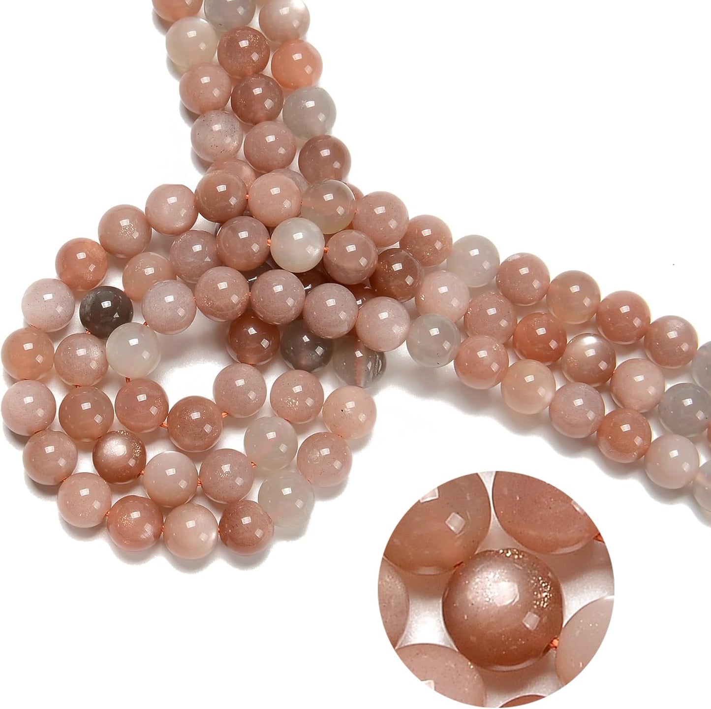 94Pcs (2Pcs/Set) 8mm Multi-Color Peach Moonstone Smooth Round Beads Natural Stone Beads AAA Grade Premium Round Gemstone Genuine Real Stone Loose for DIY Bracelet Jewelry String Making
