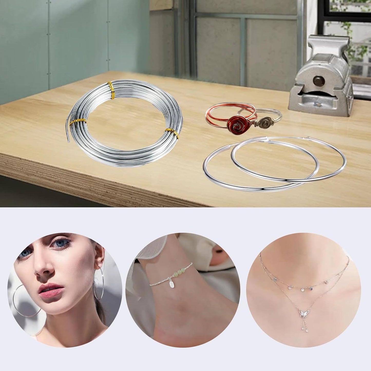 4 Pcs Aluminum Craft Wires, 3mm*10m, 2mm*5m, 1.5mm*5m, 1mm*5m, Bendable Craft Wire for Sculpting Armature DIY Jewelry Making (Silver)