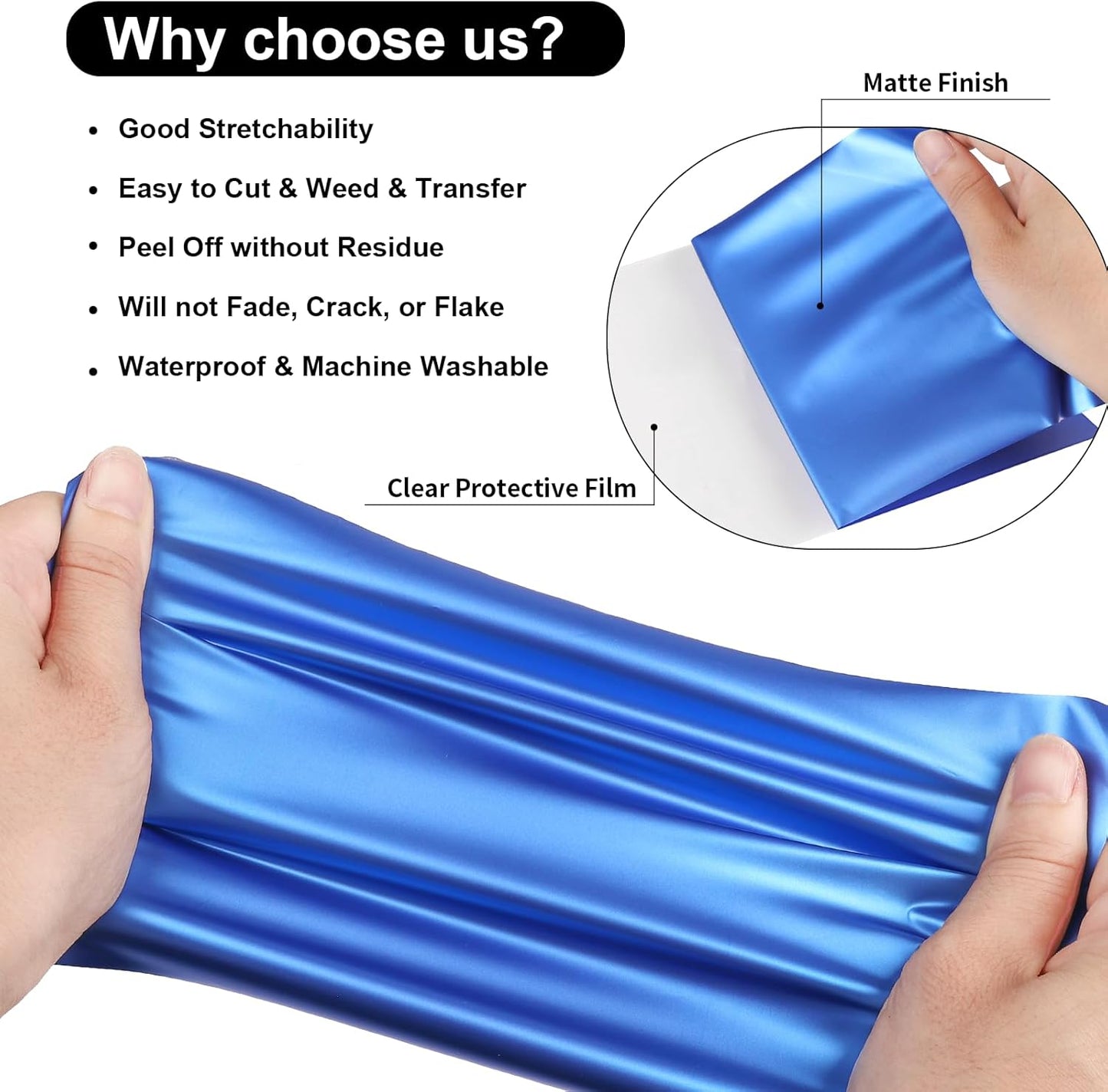 VINYL FROG Matte Metallic Heat Transfer Vinyl Roll HTV Vinyl - 12" x5ft Blue Metallic Satin Iron on Vinyl for T-Shirts, Heat Press Vinyl for DIY Craft Designs