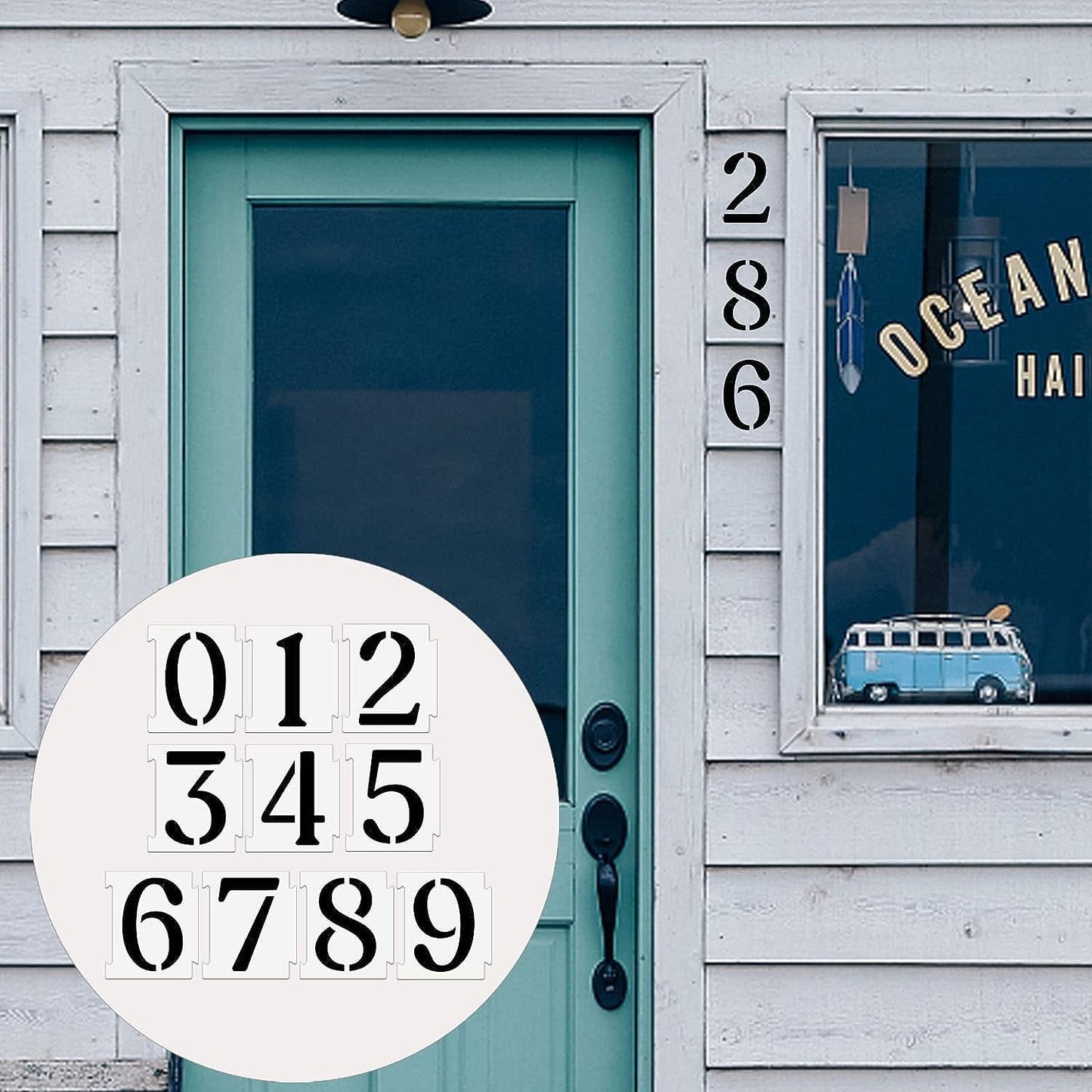 YEAJON 8 Inch Curb Stencil Kit 0-9 Address Number Stencils, 20Pcs Reusable 14 Mil Mylar Plastic Templates for Painting on Road, Wall, Wood, Mailbox