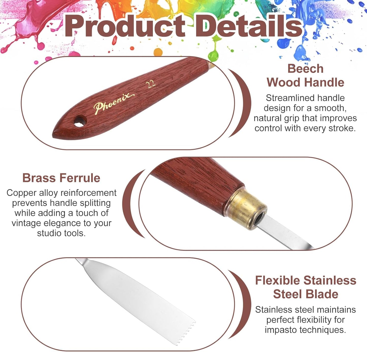 MECCANIXITY Pack of 1 Palette Knife No.22, 7" Long Palette Knives with Stainless Steel Flexible Spatula Pallet Knife and Wood Handle for Scraping, Mixing, Oil Acrylic Painting Canvas