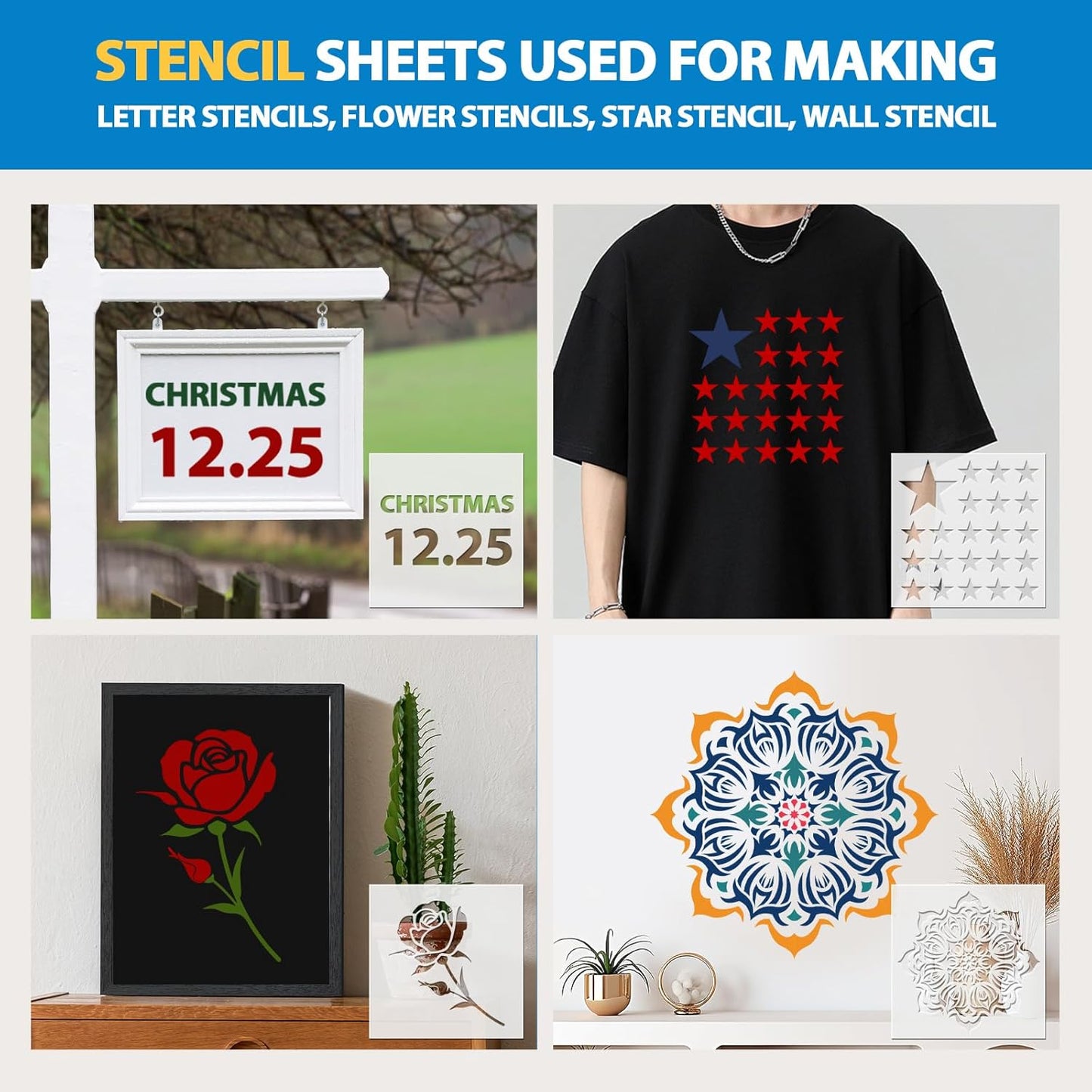 16 Pack 7.5mil Mylar Sheet, 12 X 12 Inch Translucent Blank Stencil Paper for Cricut Crafts Laser Cutting, Stencil Sheets Used for Making Letter Stencils, Flower Stencils, Star Wall Stencil