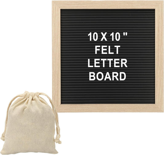 PATIKIL Felt Letter Board, 10x10Inches Black Brown Wooden Changeable Message Board with Storage Bag Stand for Kitchen Menu Classroom Farmhouse Decor Notes, White Letter