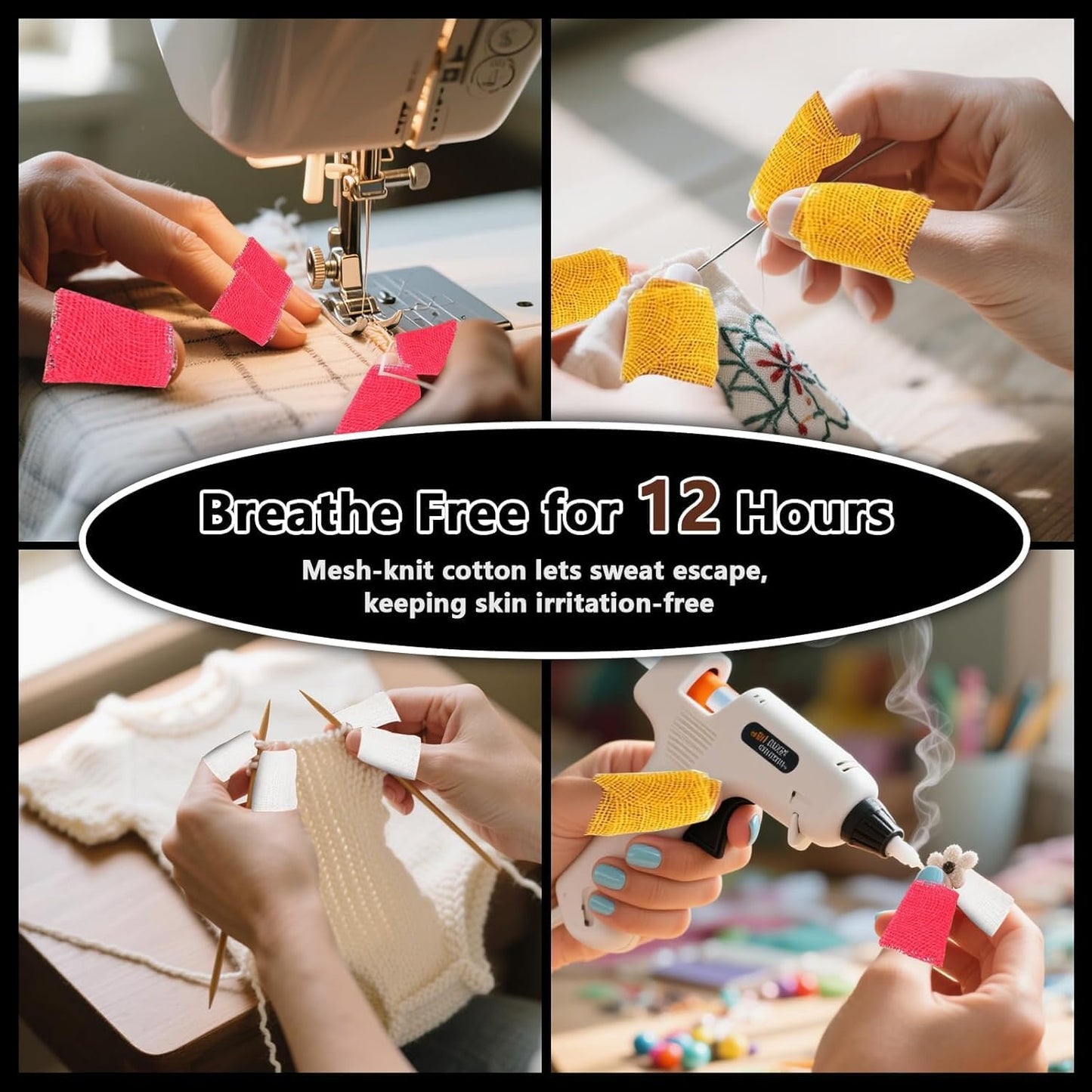 6 Pack Thimble Tape for Hand Sewing,1.6CM*15M Thimbles for Hand Sewing,Soft & Breathable Cotton Gauze Sewing Finger Protector for Embroidery, Needlework, Needlepoint,Knitting(Multicolor)