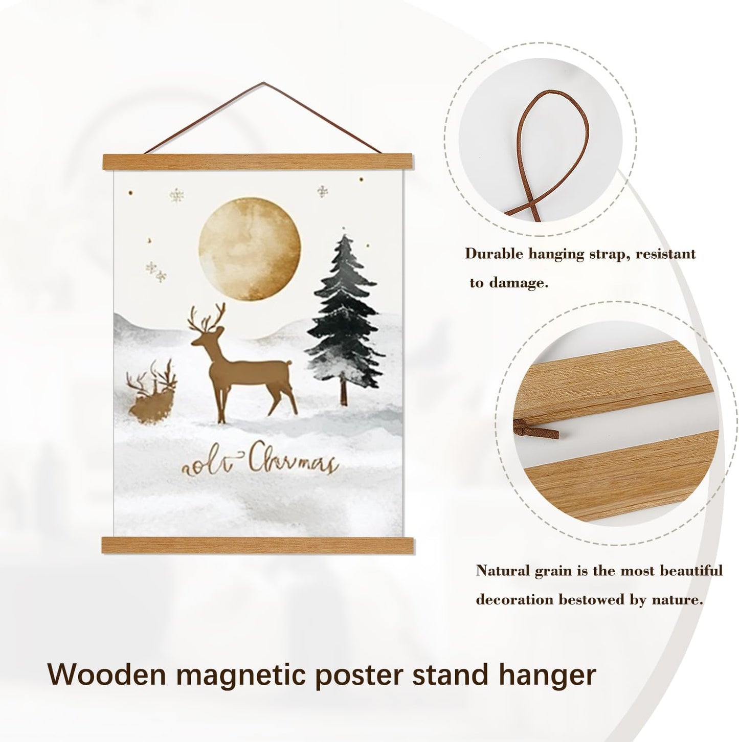 Artmag Magnetic Poster Hanger Frame, 47x36 47x30 47x60 Light Wood Wooden Magnet Canvas Artwork Print Dowel Poster Hangers Frames Hanging Kit (Teak Wood, 47")