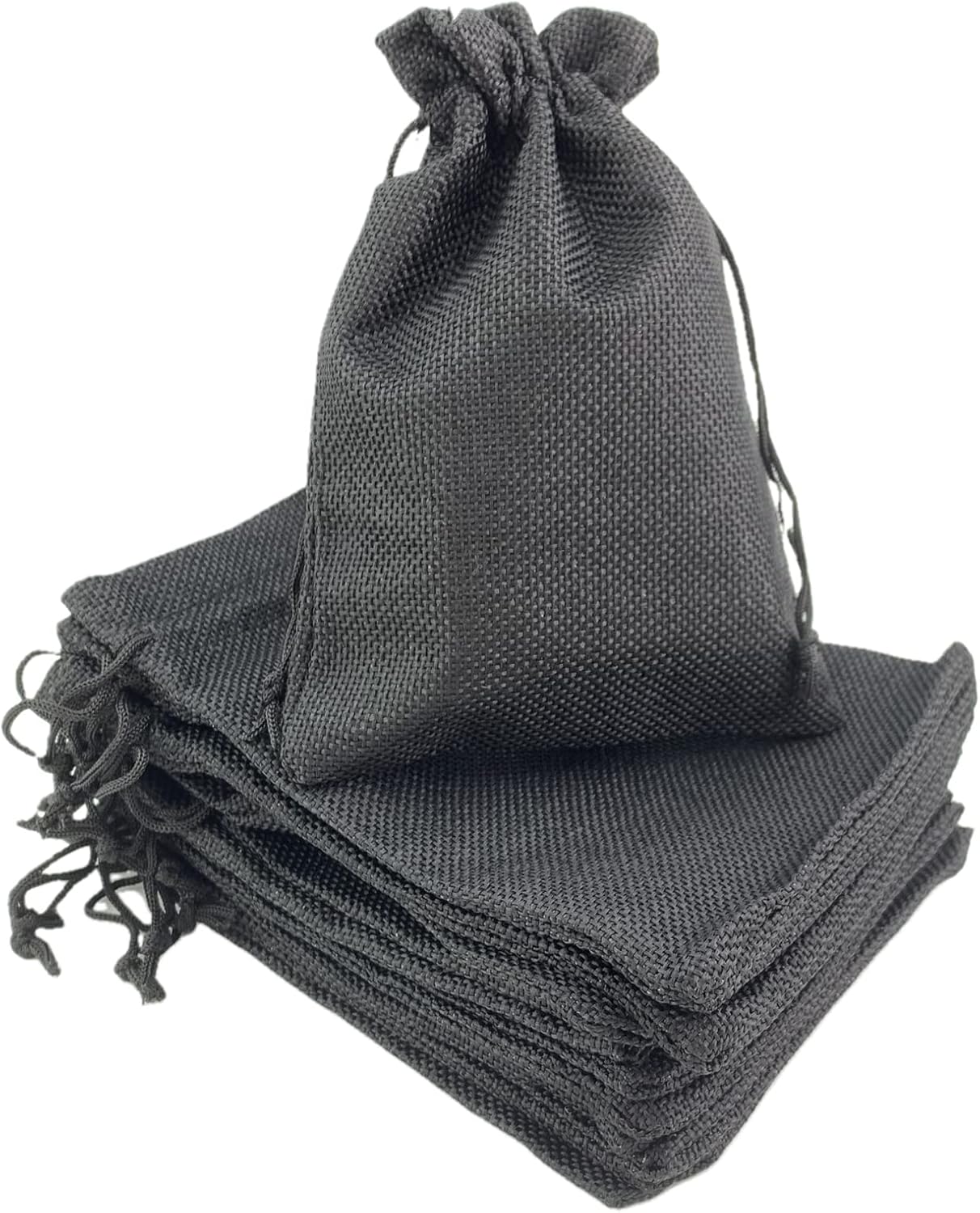 Palmhomee Pack of 25 Burlap Gift Bags with Drawstring Linen Jewelry Pouches Wedding Hessian Jute Bags for Birthday and Treat Pouches Party Wedding Favors Gift (5x7 Inch, Black)