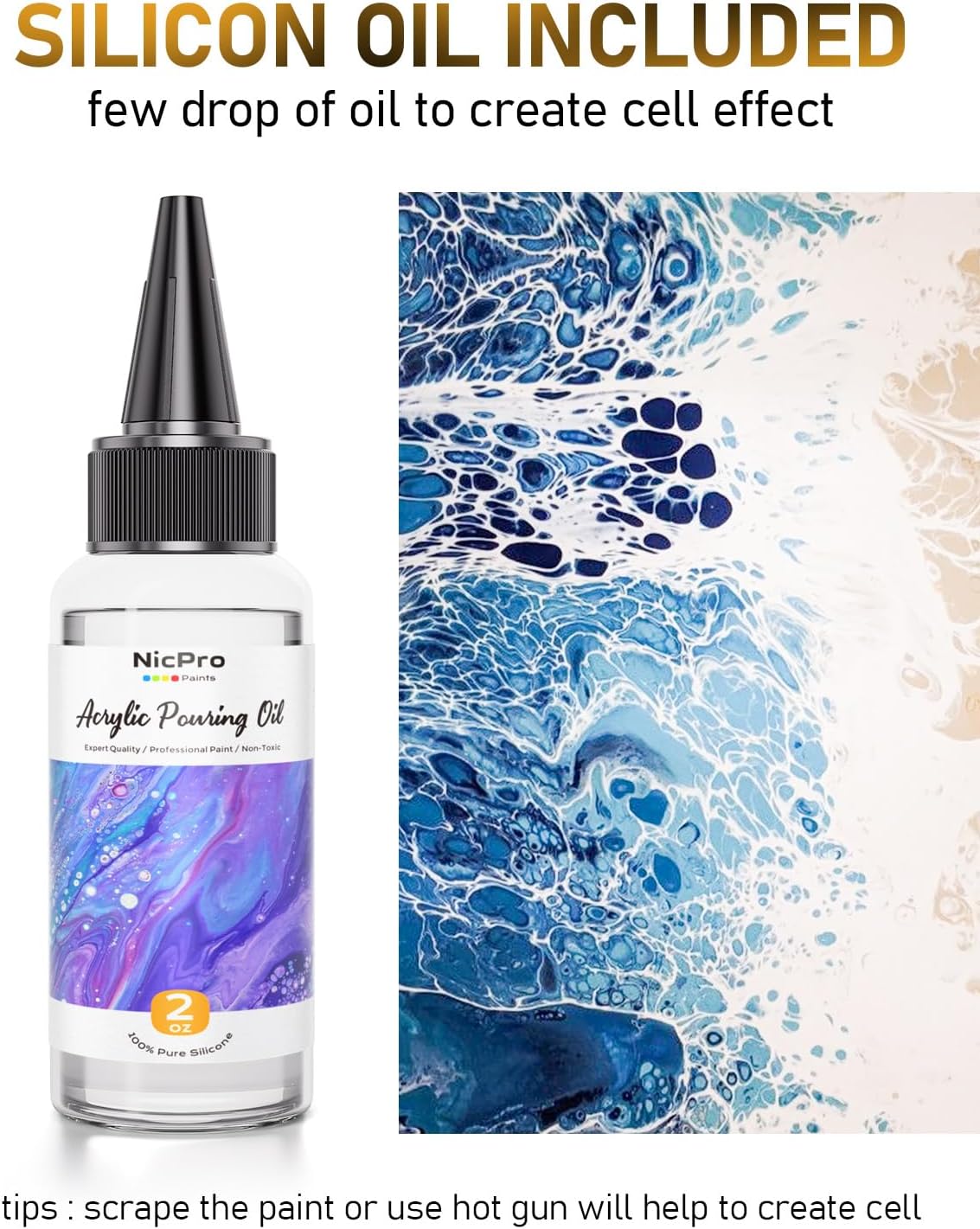 Nicpro 8 Colors 33.8 oz Large Bulk Metallic Acrylic Pouring Paint Supplies Kit, Premixed High Flow Art Pour Paint with Silicone Pour Oil, Gloves, Tablecloths for Beginner DIY, Ready to Pour