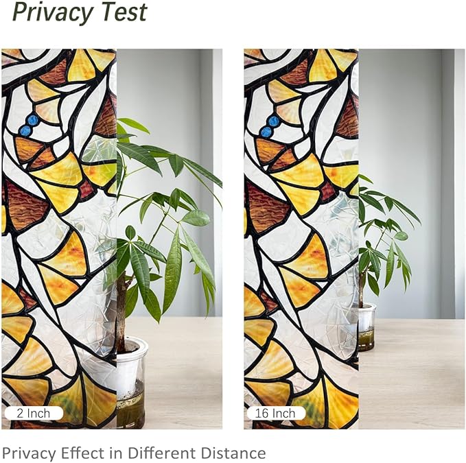 Fall Stained Glass Rainbow Window Privacy Film Autumn Leaf Window Cling, Stained Ginkgo Leaves, 118.11" x 16.93"