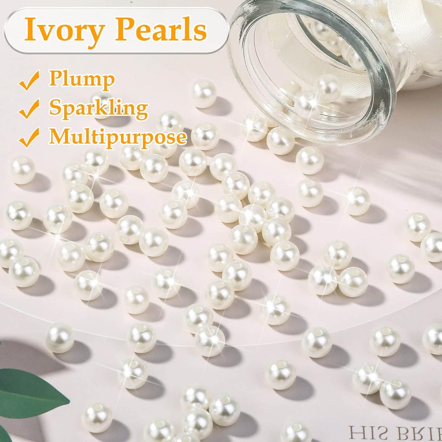 Anezus Ivory Faux Fake Pearls, 8 MM Sew on Pearl Beads with Holes for Jewelry Making, Bracelets, Necklaces, Hairs, Crafts, Decoration and Vase Filler, 800pcs