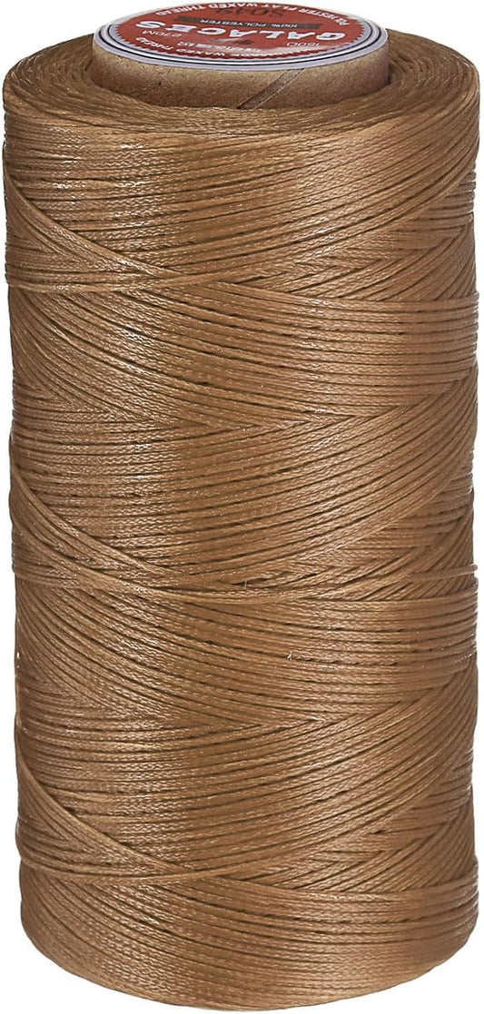 uxcell Flat Leather Sewing Waxed Thread, 270m / 295 Yards Polyester Wax String, 150D Wax Stitching Cord for Leather Crafts, Bookbinding, Bracelets Braided, Khaki Brown
