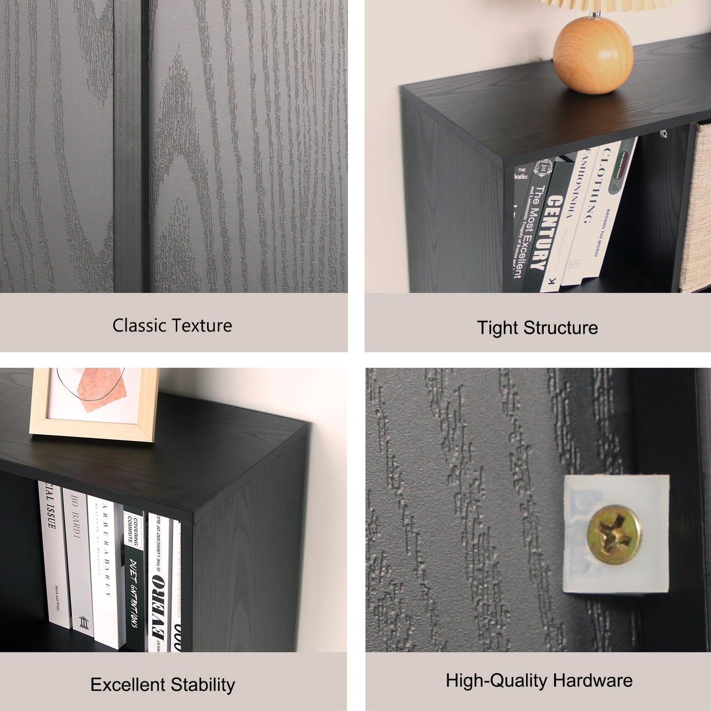 Wooden 9 Cube Storage Organizer with Closed Back Panel,Black Cube Shelf Heavy Duty Cubby Storage Organizer with Compartments for Living,Display Shelf,Bookshelf