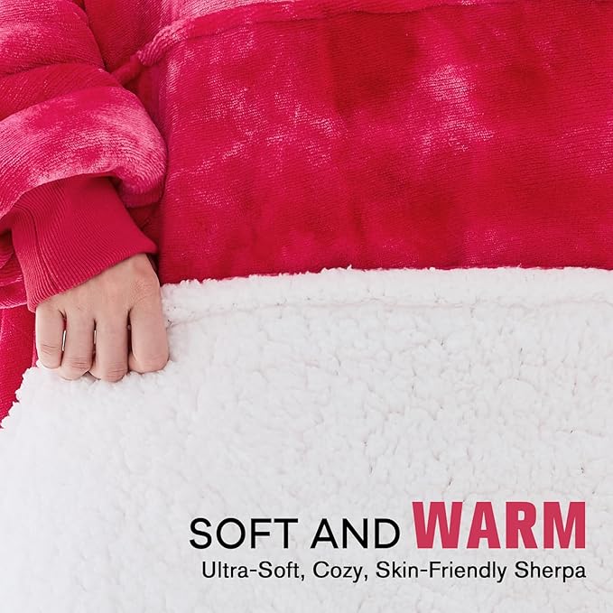 yescool Wearable Blanket Hoodie, Flannel Sherpa Fleece Blanket Sweatshirt for Adults Women Men,One Size Fits All