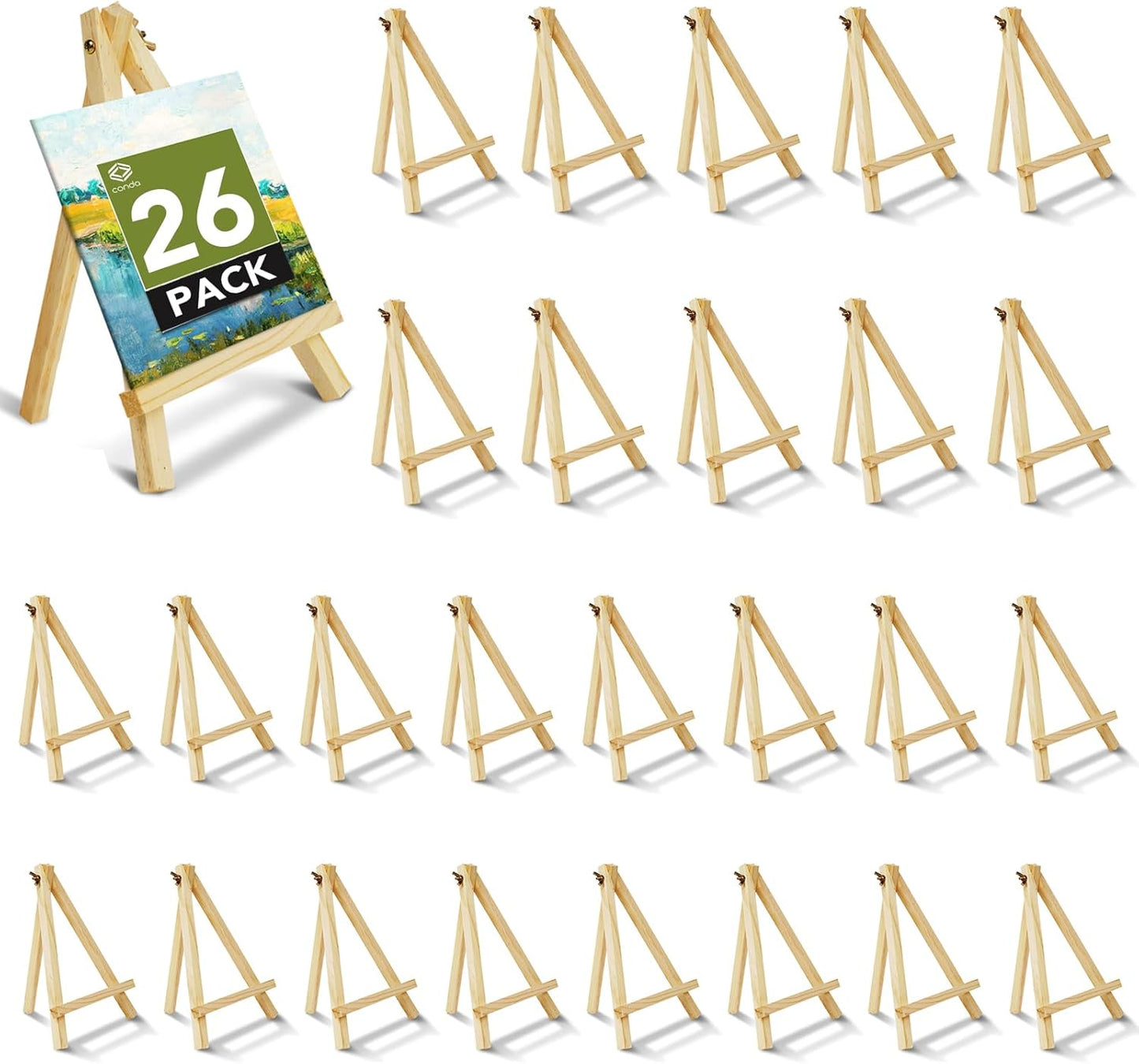26 Pack 9 Inch Wood Easels, Easel Stand for Painting Canvases, Art, and Crafts,Tripod,Painting Party Easel,Kids Student Tabletop Easels for Painting,Portable A-Frame Tripod Tabletop Easel Set