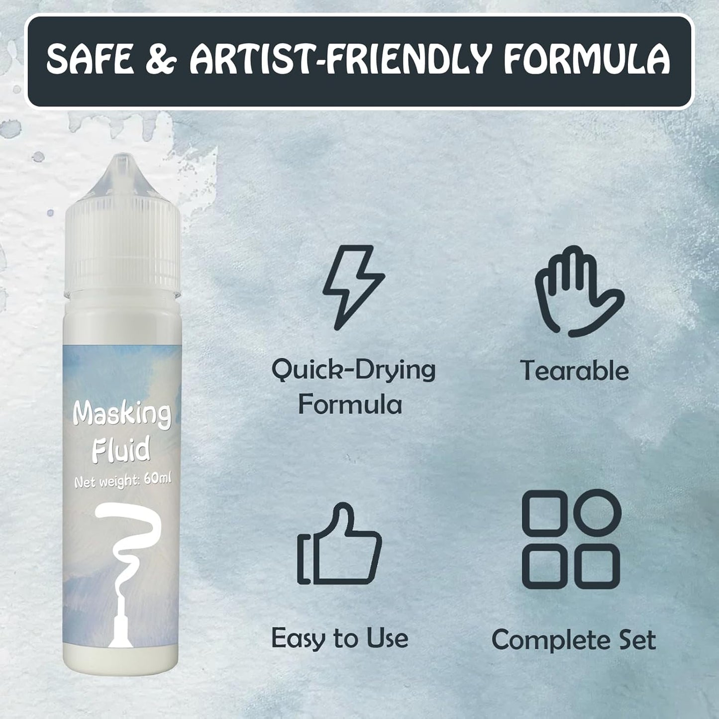 White Masking Fluid for Watercolor Painting 60ml, Resistant Ink and Pouring Paint, Watercolor Masking Fluid Keeps Areas Colorless and Edges Sharp