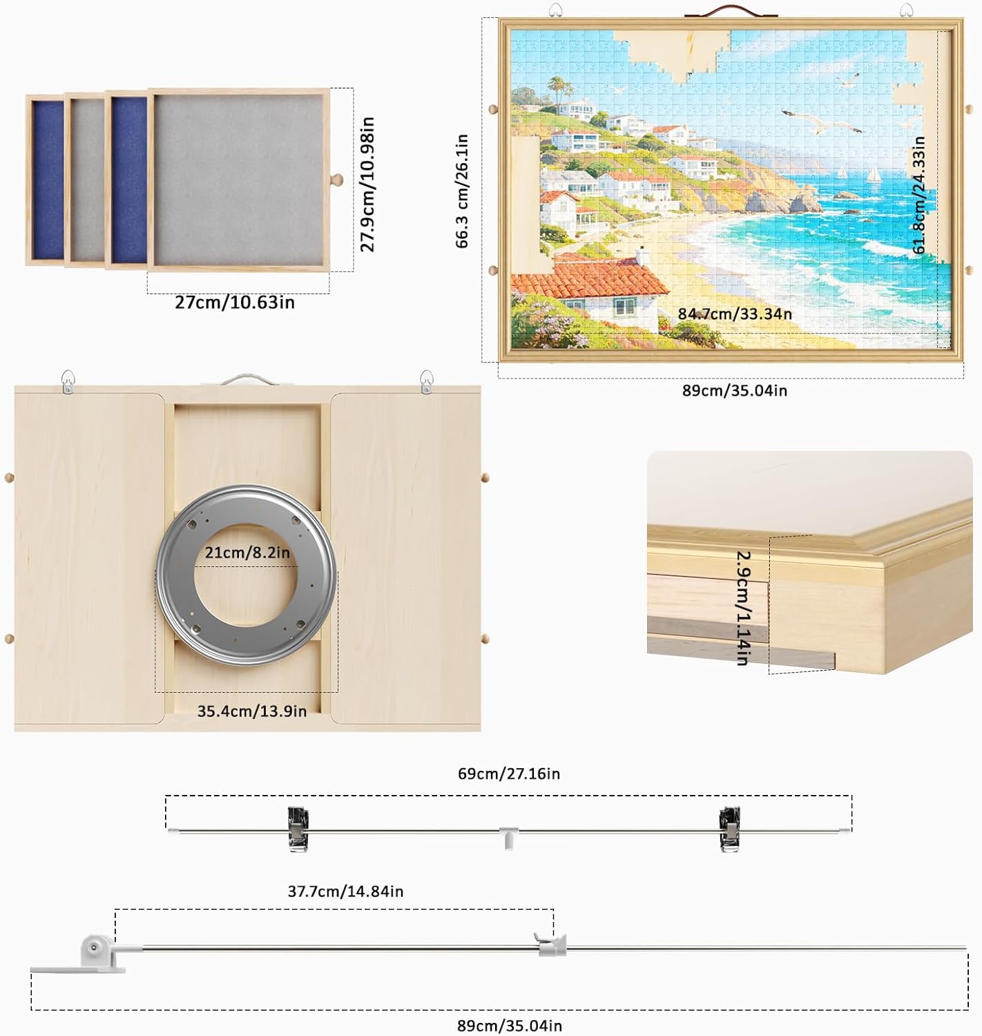 1500 Pcs Adjustable Jigsaw Puzzle Board with Drawers and Cover, 33.3"x24.3" Rotating Puzzle Table with Lazy Susan, Frame for Wall Art Display