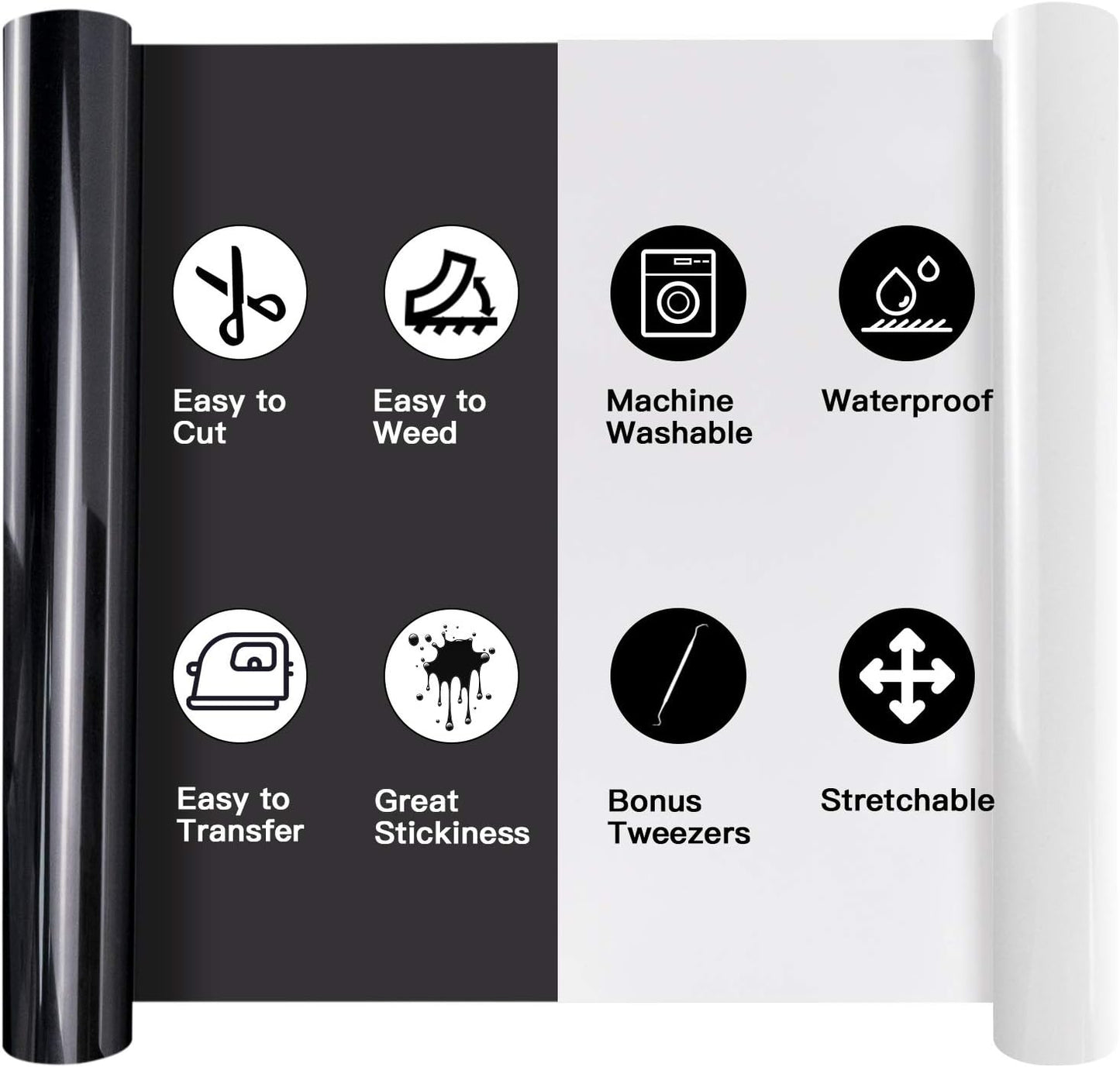 HTVRONT Heat Transfer Vinyl Rolls - 2 Pack 12" x 8ft Black and White HTV Vinyl for Shirts, Iron on Vinyl for All Cutting Machine - Easy to Cut & Weed for Heat Transfer Design (Black and White)