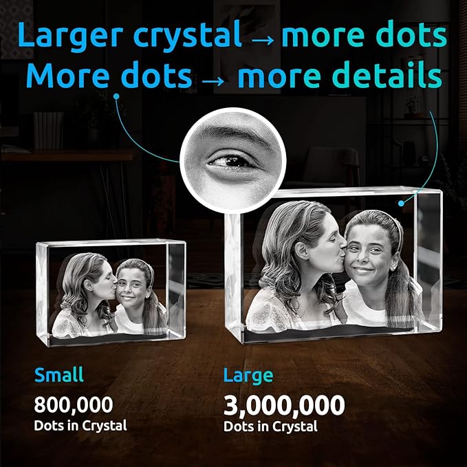 ArtPix 3D Premium Crystal Photo, Christmas Personalized Gifts for Women, Wife, Her, Him, Men, Husband, Grandma, Great Xmas Customized Gift With Your Own Photo, Custom Glass 3D Laser Etched Picture