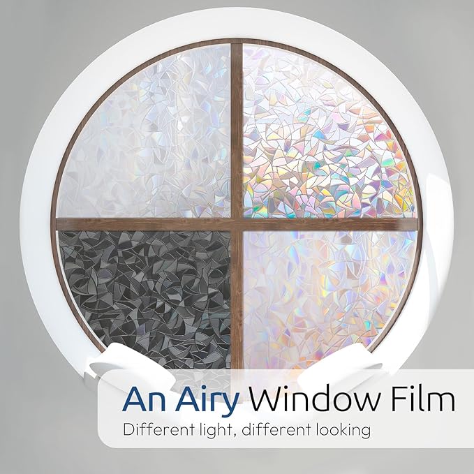 rabbitgoo Window Privacy Film Rainbow Film Decorative Window Sticker, 3D Static Stained Glass Cling Tint for Home Heat Control Non-Adhesive, 23.6 x 78.7 inches