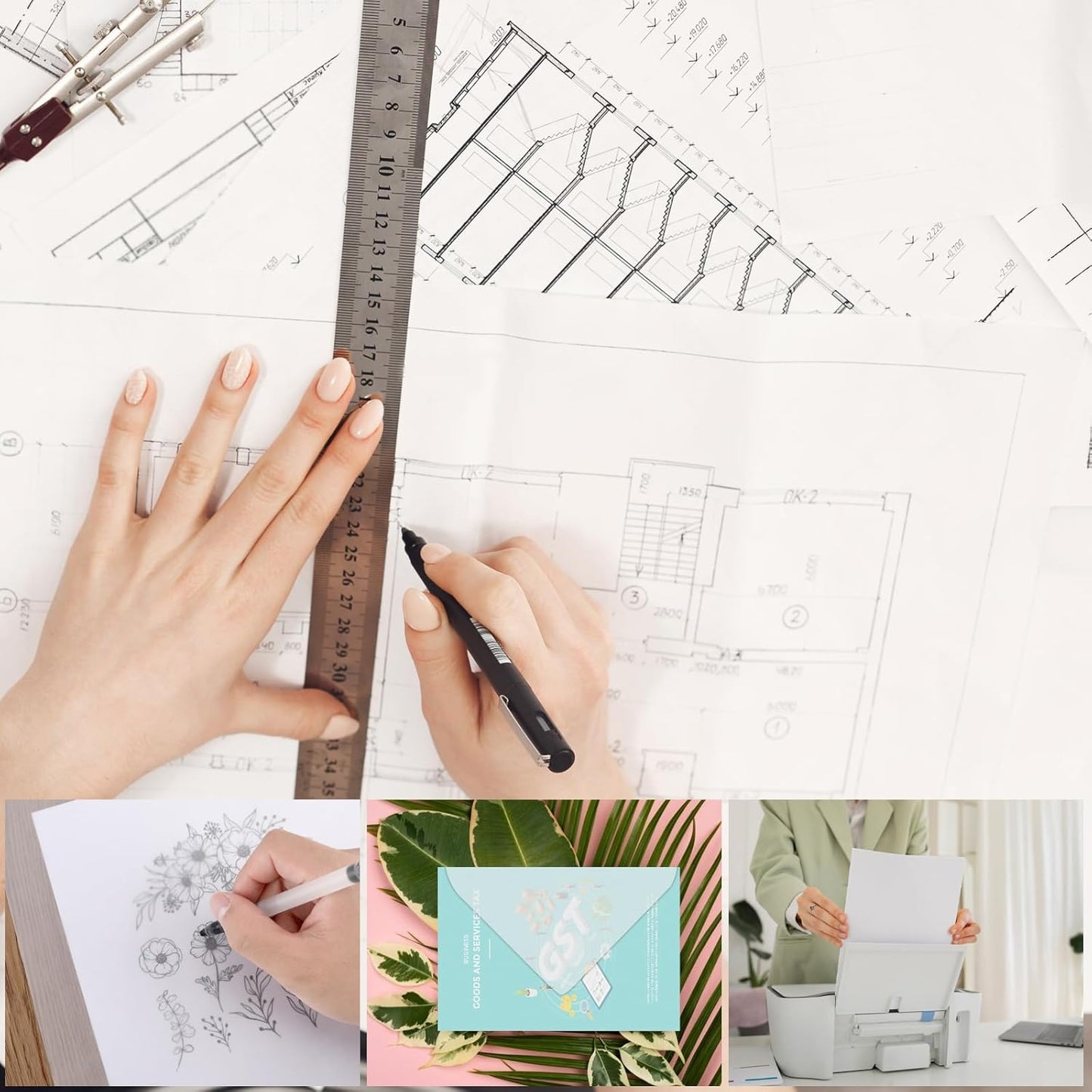 300 PCS 11x17 Inch Translucent Vellum Paper 63 Grams for Architecture Building Paint - Drafting Sheets Translucent White (Can't Print With Printer)