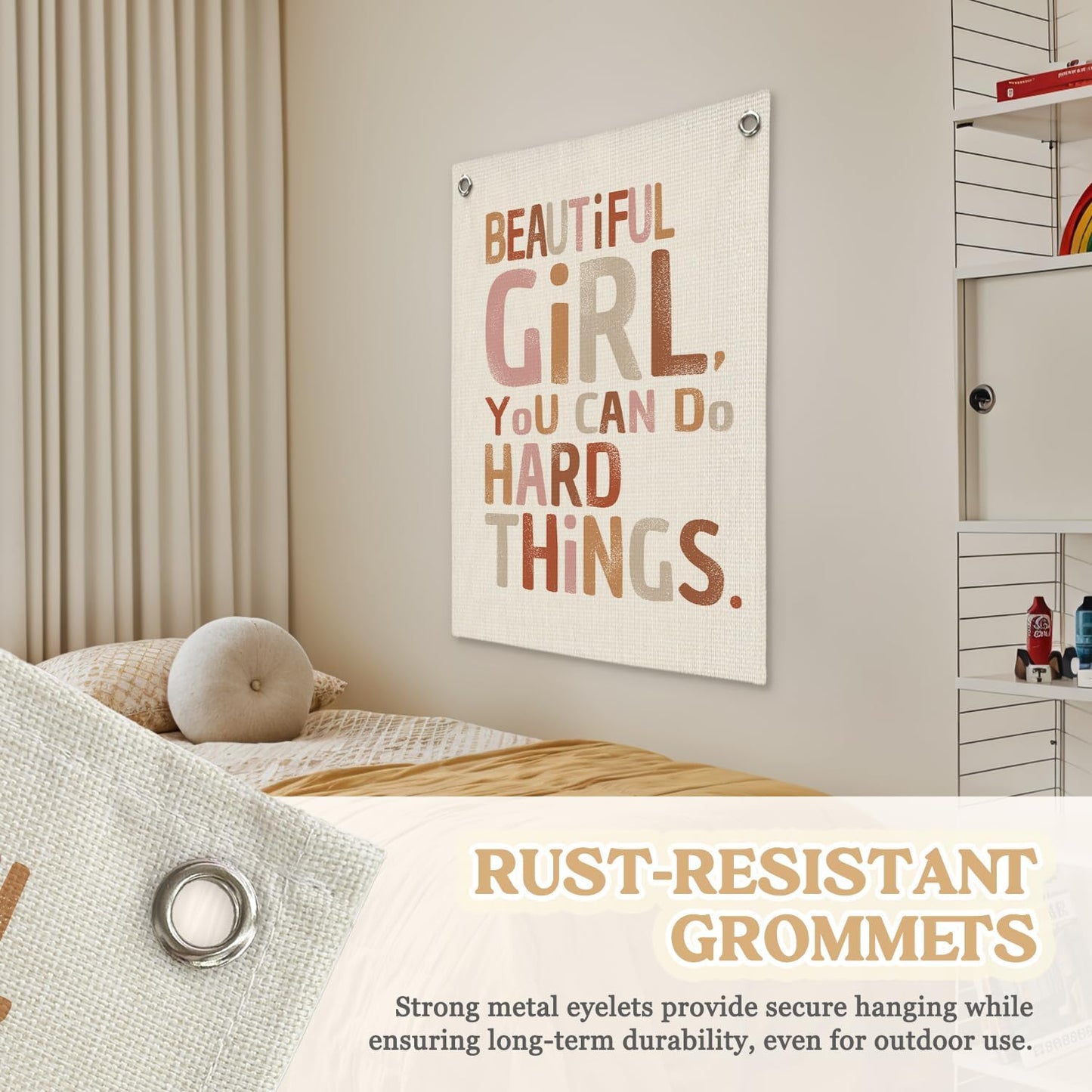 Girl Room Decor,Positive Affirmations Wall Decor,School Girl Style Classroom Decor,Wall Hanging Flag Decor for Nursery,Classroom,I Can Do Hard Things 18x25 Inch