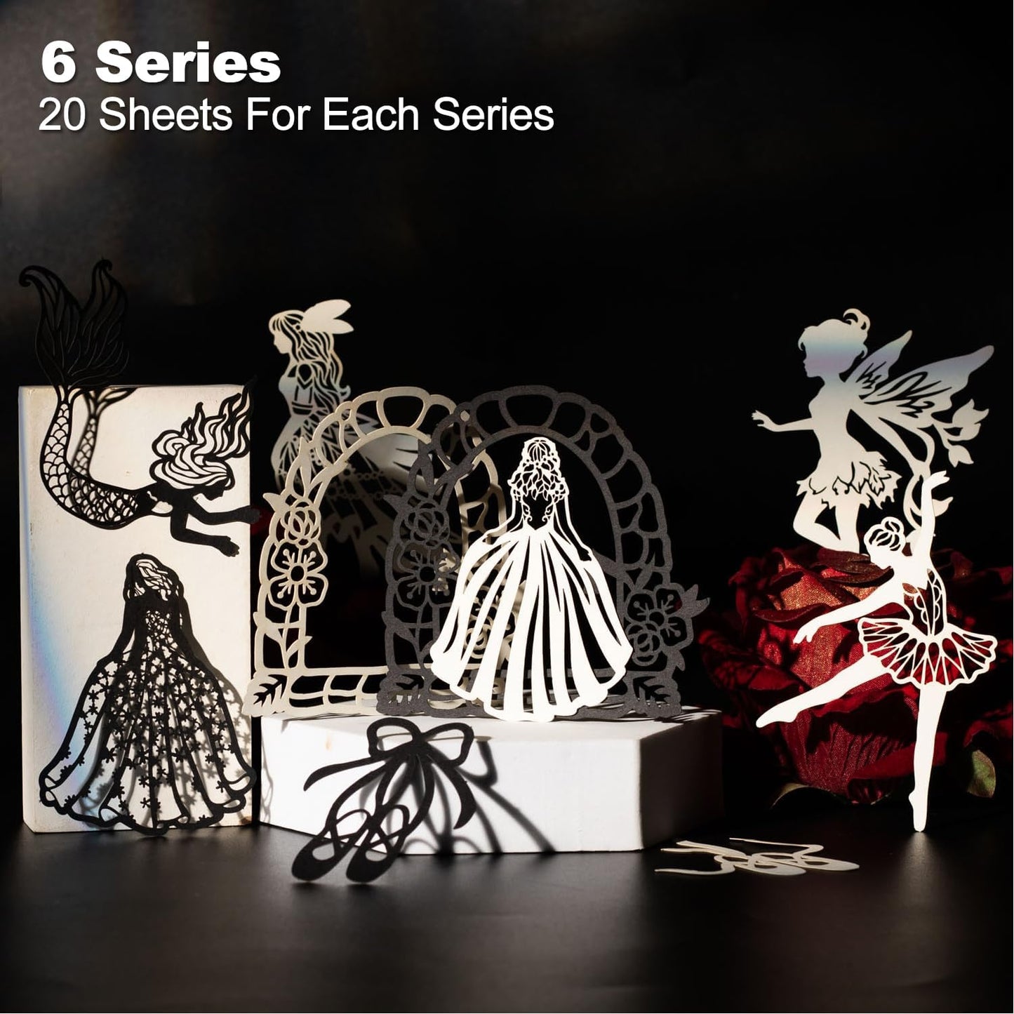 Shadow Dance Scrapbook Paper Set, 120 PCS Vintage Hollow Ephemera Pack for Junk Journaling, Scrapbooking, Crafting, DIY Projects, Diaries, and Art Supplies