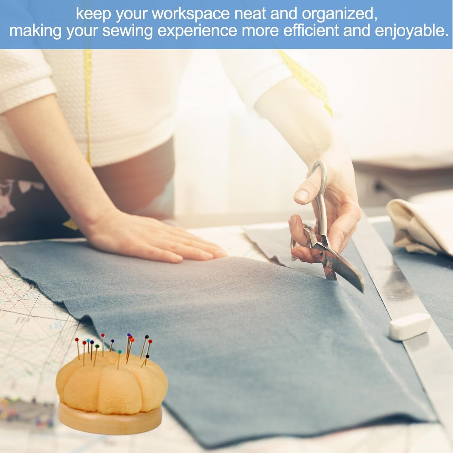 Hilltian Pin Cushion for Sewing, Wooden Base Sewing Pincushion with 100 Plastic Head Pins, Cute Pins Holder for Sewing Quilting, Light Green (Brown)