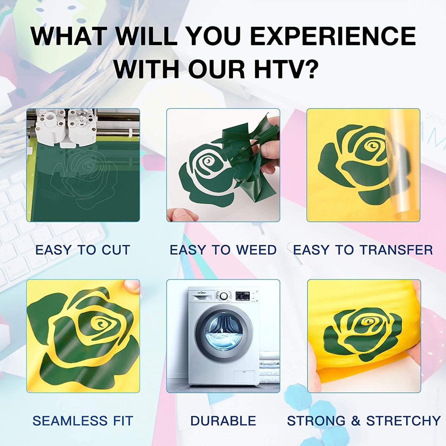 HTVRONT HTV Vinyl Rolls Heat Transfer Vinyl - 12" x 8ft Dark Green HTV Vinyl for Shirts, Iron on Vinyl for All Cutting Machine - Easy to Cut & Weed for Heat Transfer Design (Dark Green)