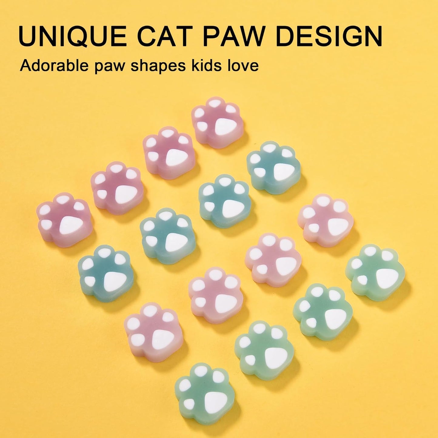 HILAZA 54Pcs Cat Paw Erasers for Kids, Fluorescent erasers, Kawaii Jelly Pencil Erasers Bulk for Office Supplies Classroom Rewards Party Favors