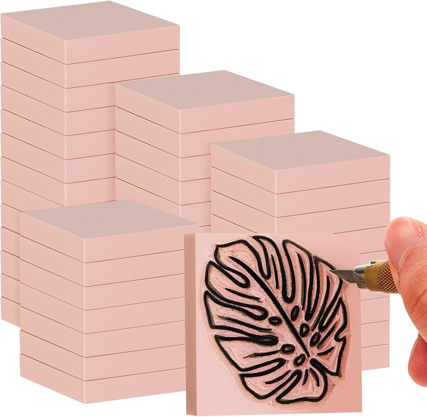 Frienda 48 Pcs 2" X 2" Rubber Carving Blocks Linoleum Blocks for Printmaking, Stamp Making, DIY Crafting, Scrapbook, Painting, Soft and Easy to Carve (Pink)