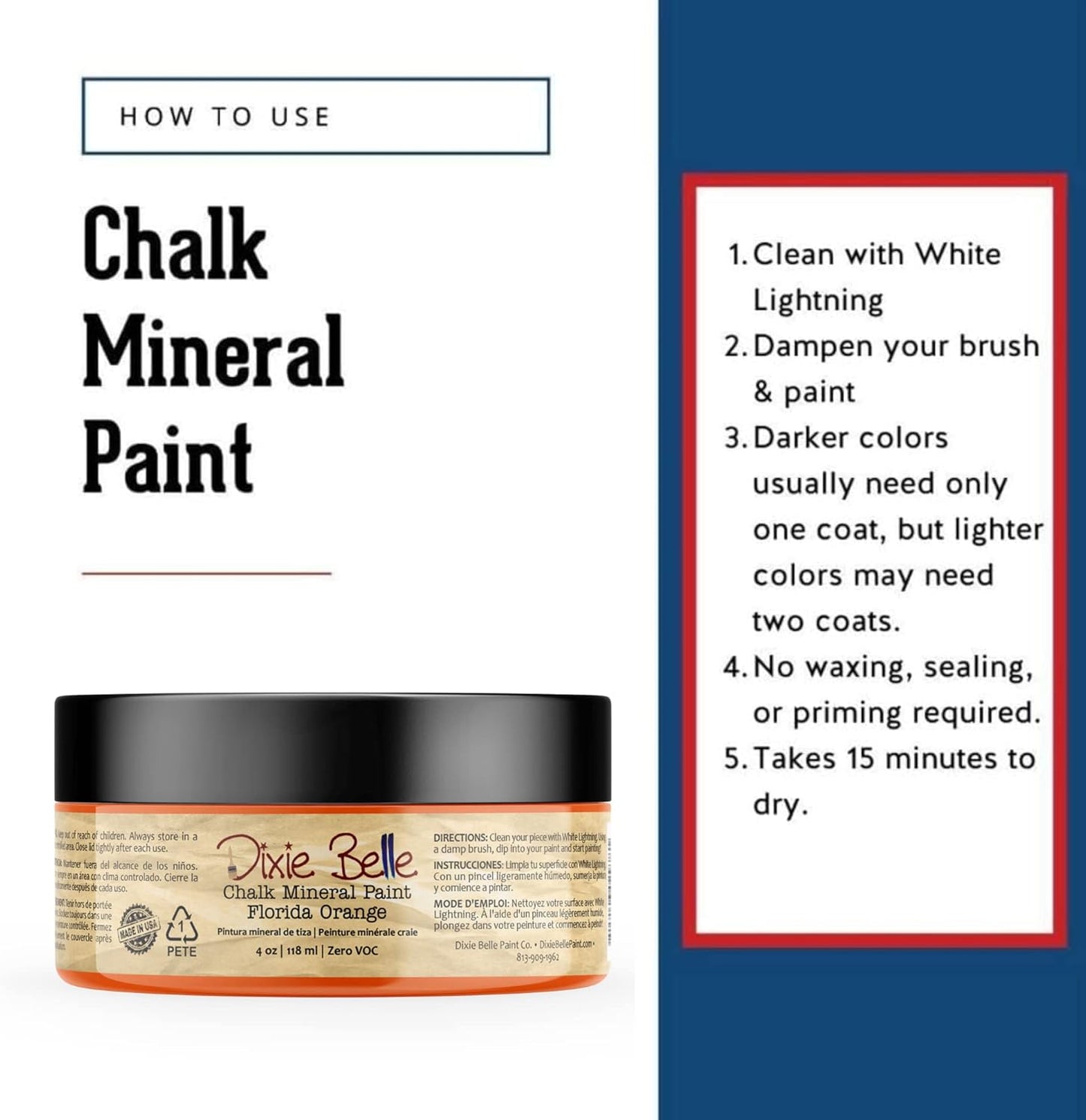 Dixie Belle Paint Company Chalk Finish Furniture Paint - Florida Orange (4oz) - Matte Bright Orange Chic Chalk Mineral DIY Furniture Paint