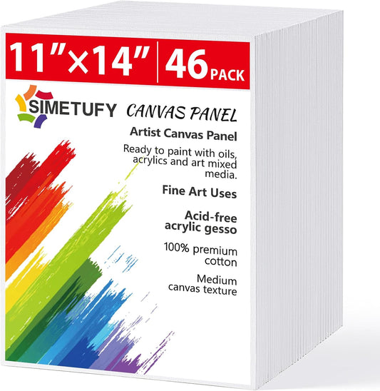 Simetufy Canvas Boards for Painting 11”x14” 46 Pack Bulk Canvases for Painting - Cotton Canvas Panels for Oil, Acrylic & Watercolor Painting