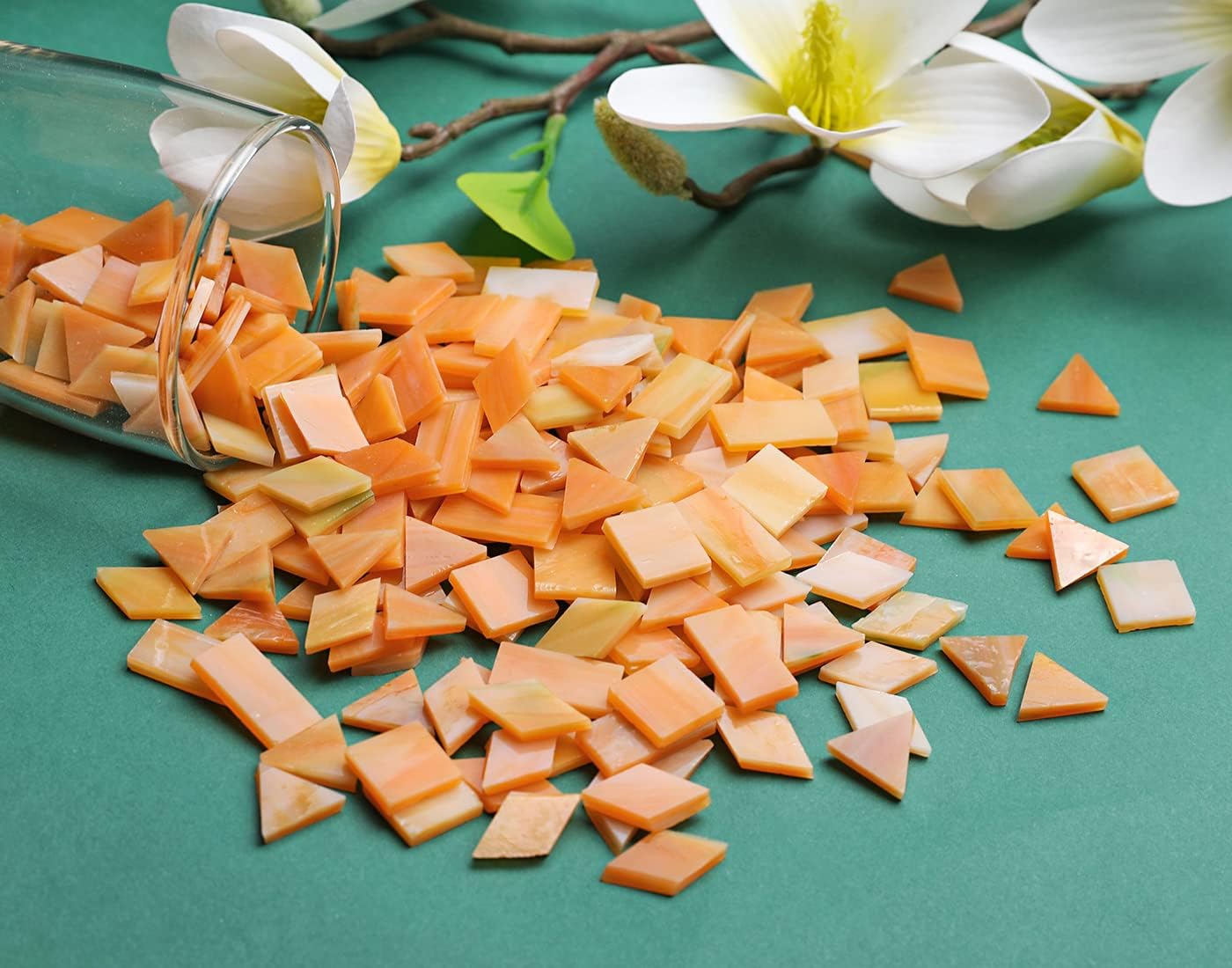 Lanyani Glass Mosaic Tiles for Art Crafts, Mixed Colorful Glass Tiles, 200 Pieces, Square/Rectangle/Diamond/Triangle, Frosty Peach