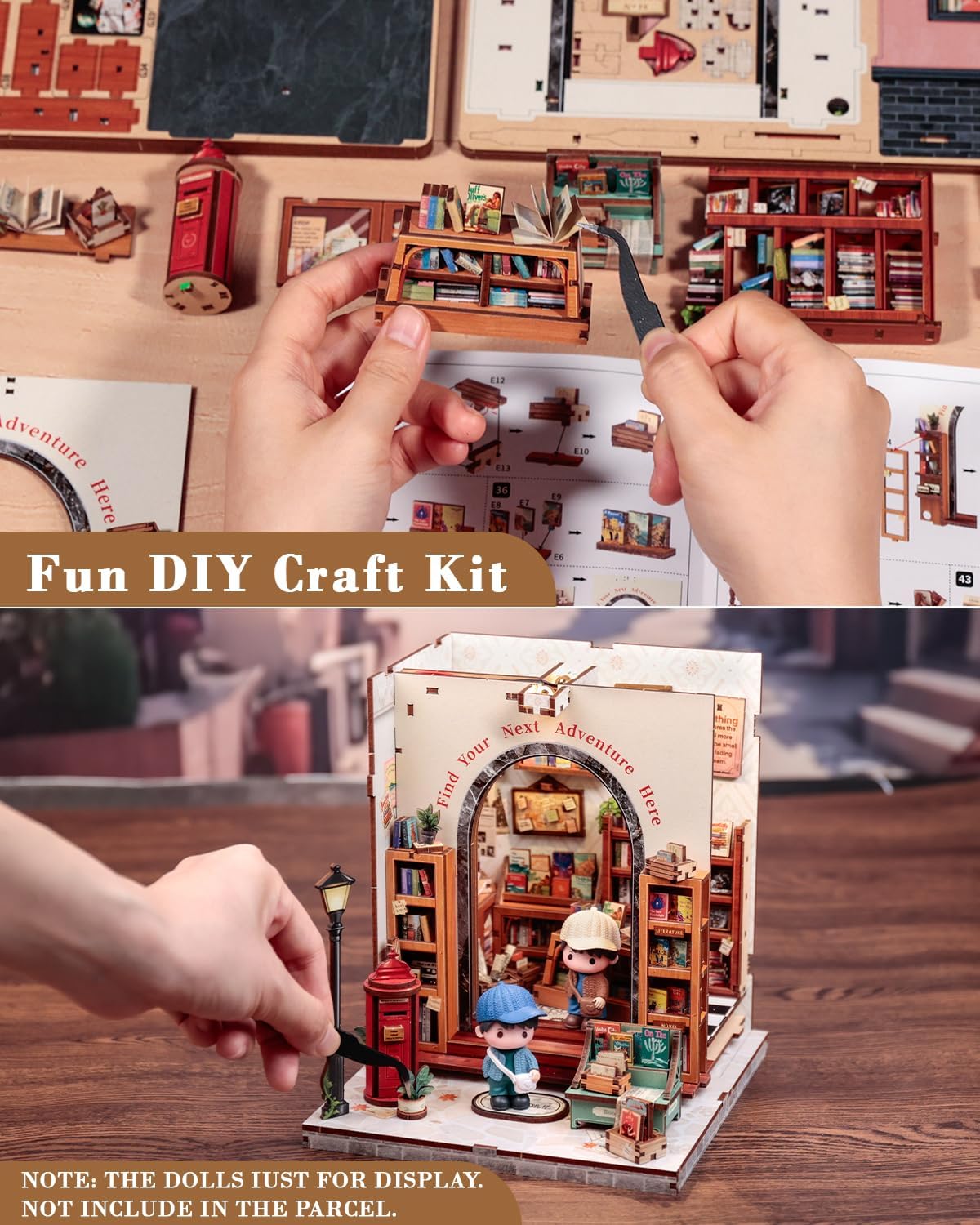 CUTEBEE Book Nook Kit - DIY Miniature House Dollhouse Kit for Adults and Teens, Booknook Tiny House Bookstore Library Bookshelf Decor 3D Wooden Puzzle, Gifts for Family, Friends (Jack’s Bookery)