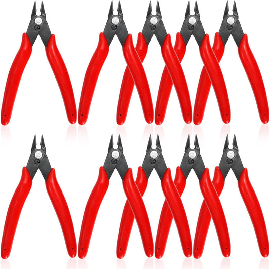 10 Pack 170 Wire Cutters, 5 Inch Small Precision Flush Cut Pliers with Spring, Micro Diagonal Side Cut Nippers, Sharp Wire Clippers for Electronics, Jewelry Making, Zip Ties, Soft Copper Wire