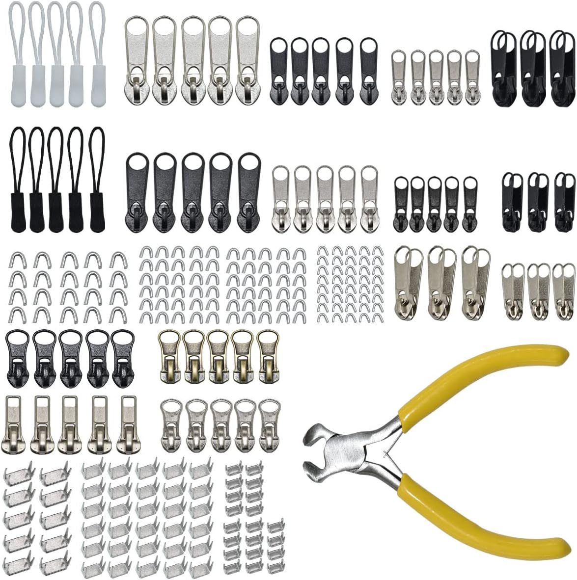 253Pcs Zipper Repair Kit Replacement with Installation Pliers Tool and Zipper Extension Pulls for Sleeping Bags Jacket Tent Luggage Backpacks Boots