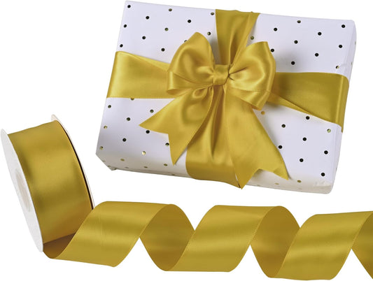 Gold Satin Ribbon 1-1/2" X 50 Yards Solid Color Double Faced Ribbons Perfect for Crafts Wedding Decor Bow Making Arts Sewing and More