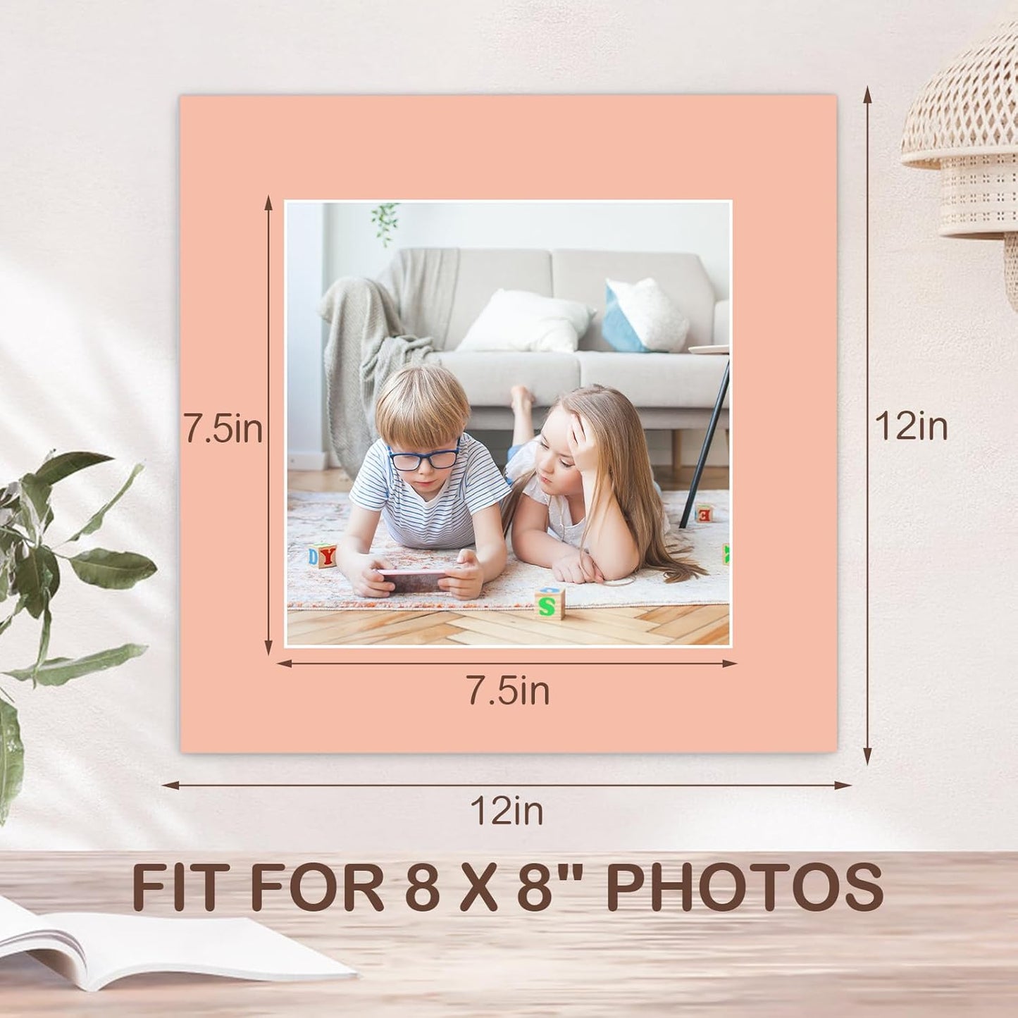 15 Pack 12x12 Picture Mats, Mixed Colors Frame Mattes for 8x8 Pictures Photo Frame Mat Core Bevel Cut Mat Board Show Kit for Photos, Prints, Artworks