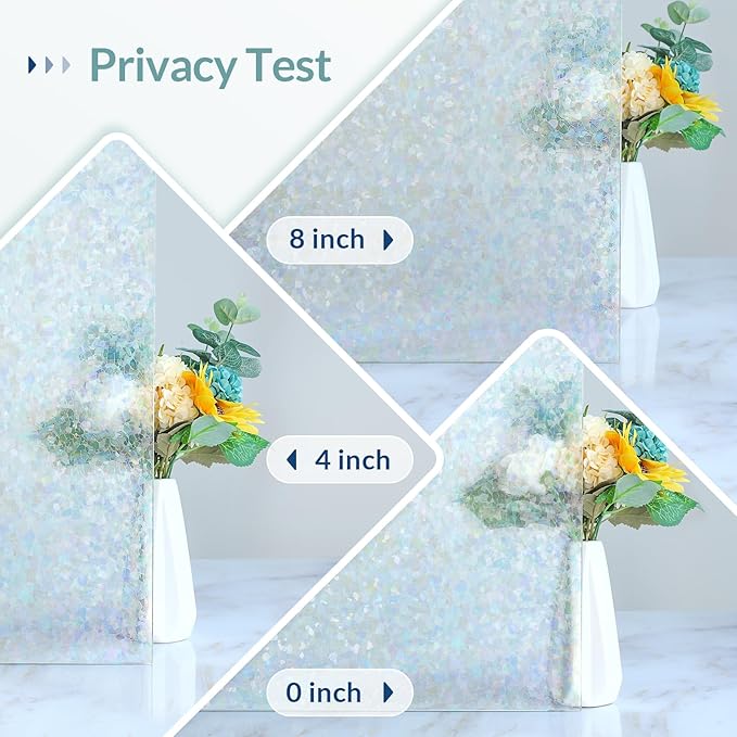 Haton Window Privacy Film Rainbow Film Stained Glass Window Clings, 3D Decorative UV Sun Blocking Sticker, Removable Static Cling Heat Control Tint for Home Door, 23.6" x 157.4" Non-Adhesive