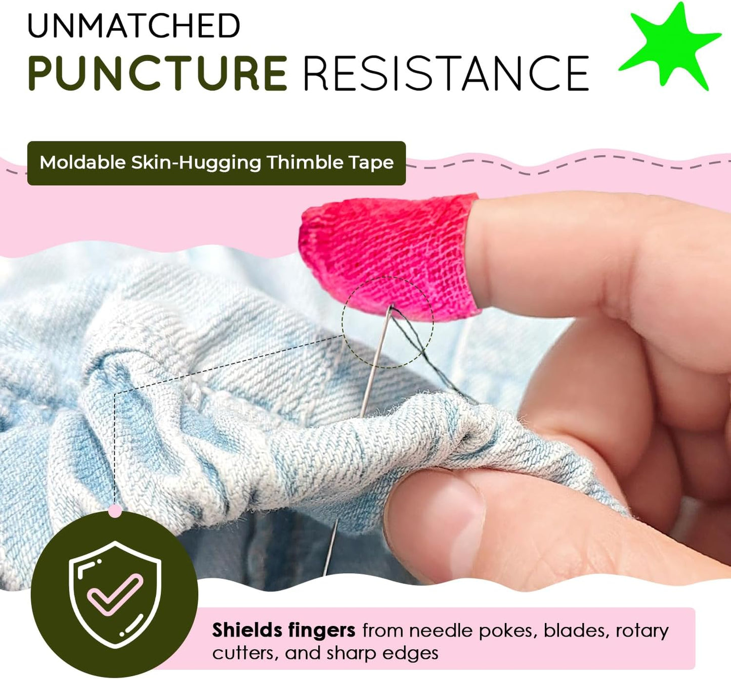 THIMTEC - The Original Thimble Tape for Hand Sewing - Fully Adjustable Nail & Finger Protector - A Smarter Alternative to Classic Knitting Thimbles - Sunshine, 3-Pack