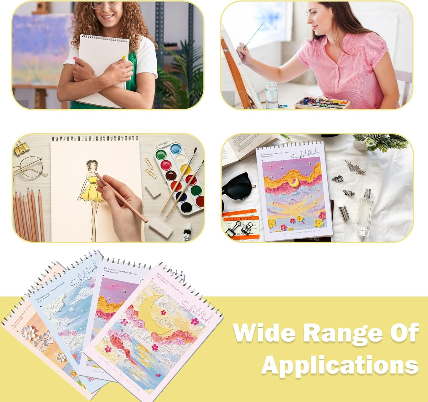 Sketch Pad 8 x 11.5, Cute Spiral Notebook - Yellow Sketch Book Spiral Bound, 45 Sheets (90 Pages) 68lb/100gsm - Sketch Pads for Drawing, Kids, Teens, Adults, Artists (Orange)