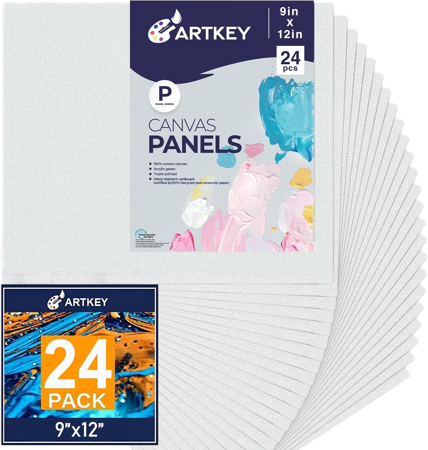 Canvas Panels 9x12 Inch 24-Pack, 10 oz Primed 100% Cotton White Blank Small Canvases for Painting, Flat Canvas Board for Oil Acrylics Watercolor & Tempera Paints