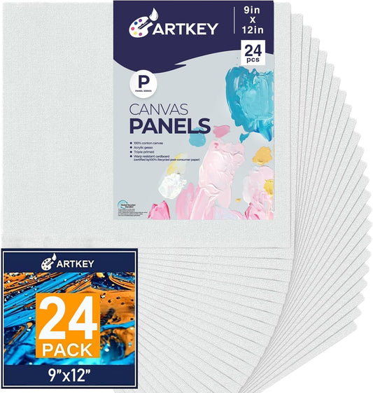 Canvas Panels 9x12 Inch 24-Pack, 10 oz Primed 100% Cotton White Blank Small Canvases for Painting, Flat Canvas Board for Oil Acrylics Watercolor & Tempera Paints